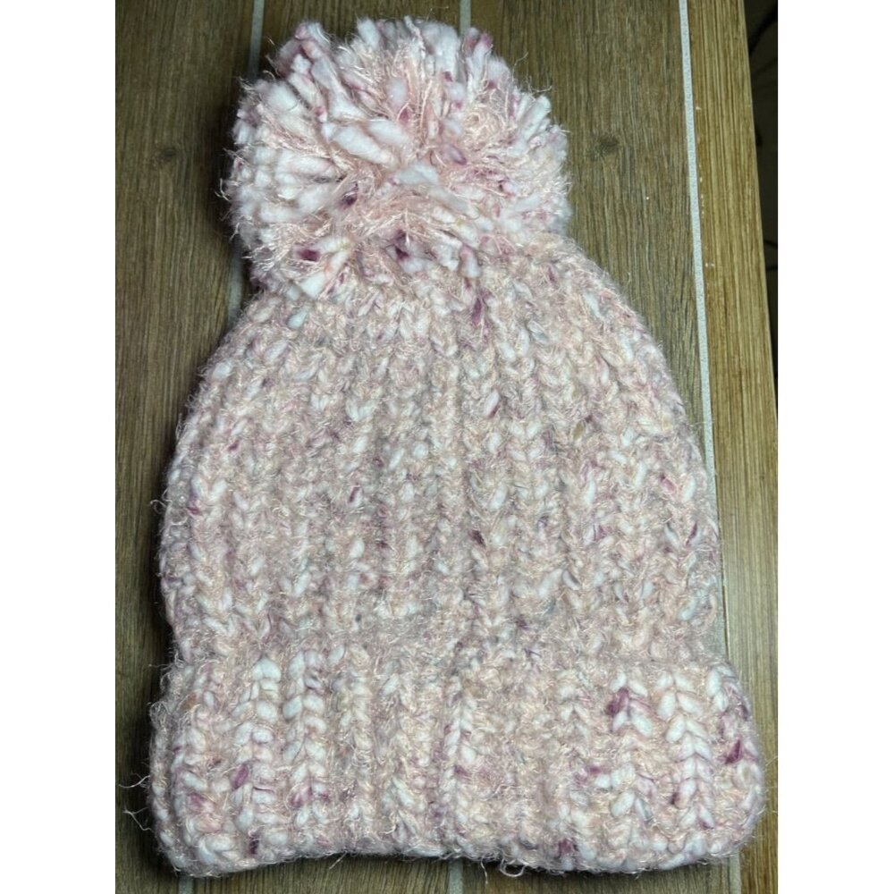 a.n.a Womens Pink Marled Yarn Pom-Pom Beanie Hat One Size